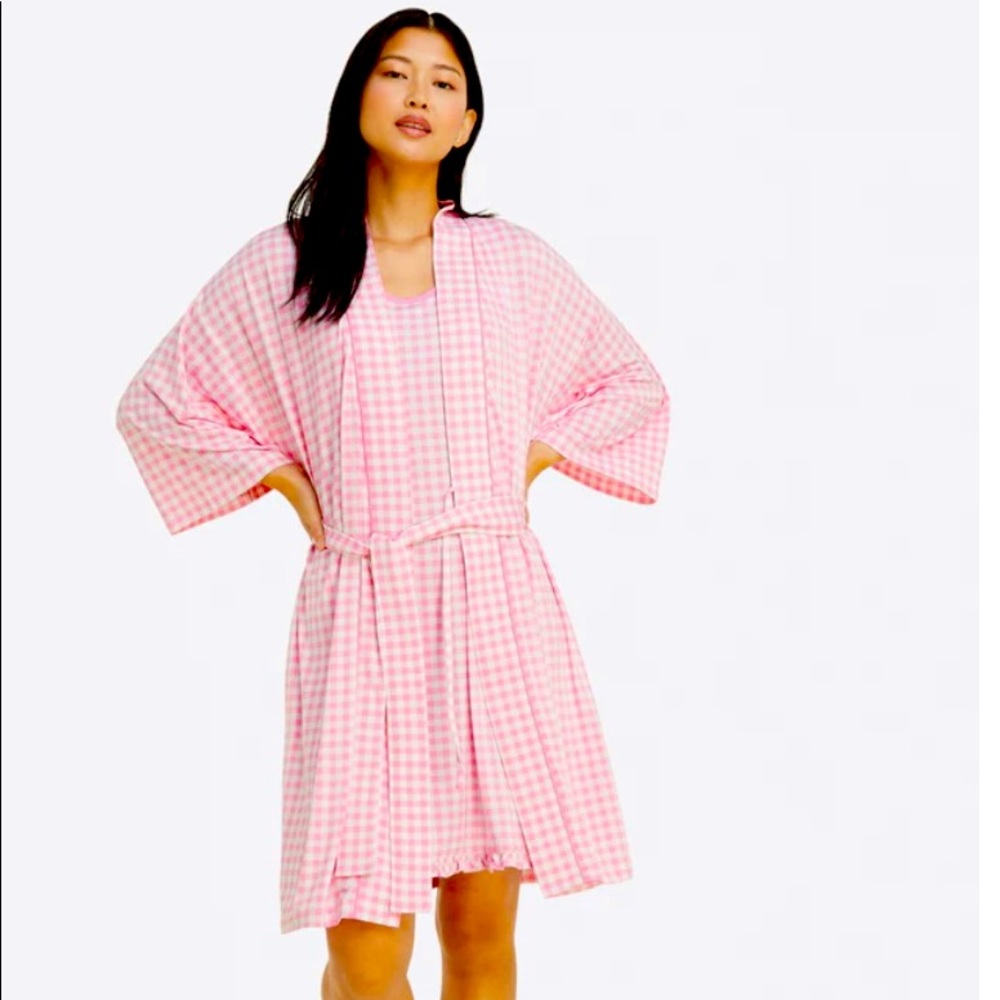 NWT XS Louise Pink Gingham Robe